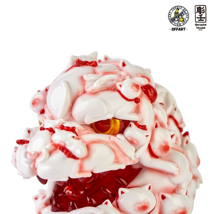 Hundred Cats Red Lotus Mini Fortune Head Carving