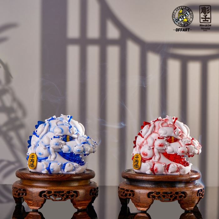 Hundred Cats Red Lotus Mini Fortune Head Carving