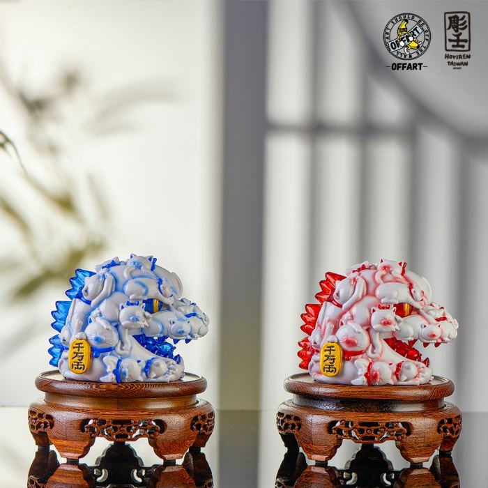 Hundred Cats Red Lotus Mini Fortune Head Carving