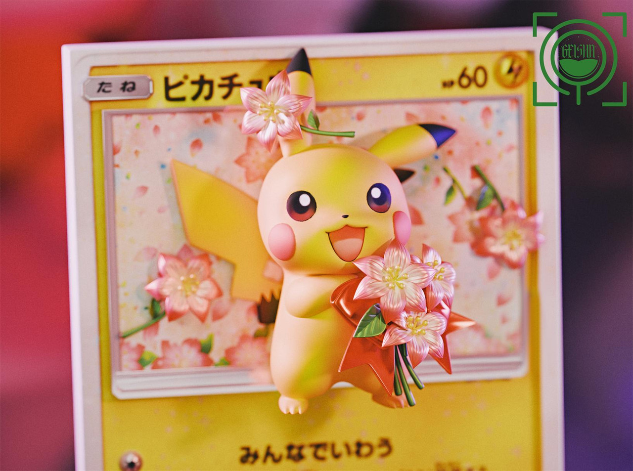 Pikachu with flowers Card
