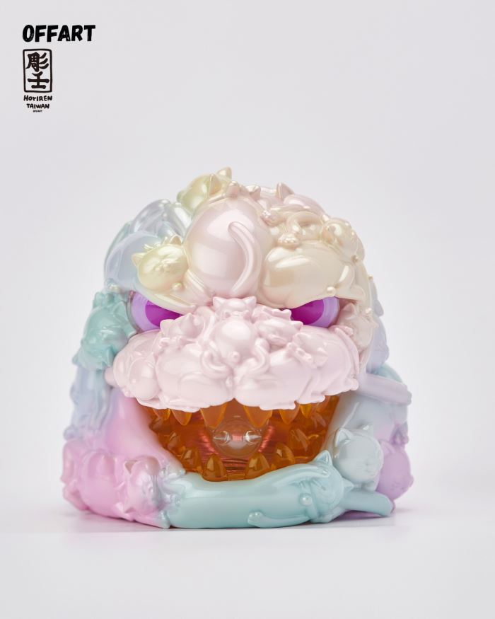 Hundred Cats Red Lotus Mini Lucky Head Sculpture - Sweet Frosting Version