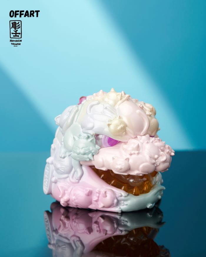 Hundred Cats Red Lotus Mini Lucky Head Sculpture - Sweet Frosting Version