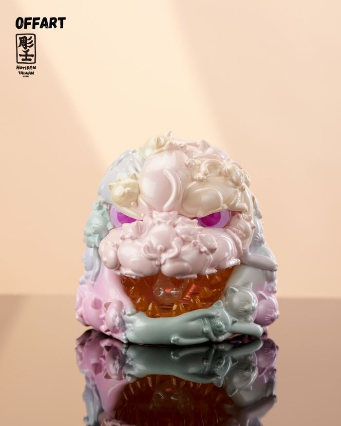 Hundred Cats Red Lotus Mini Lucky Head Sculpture - Sweet Frosting Version