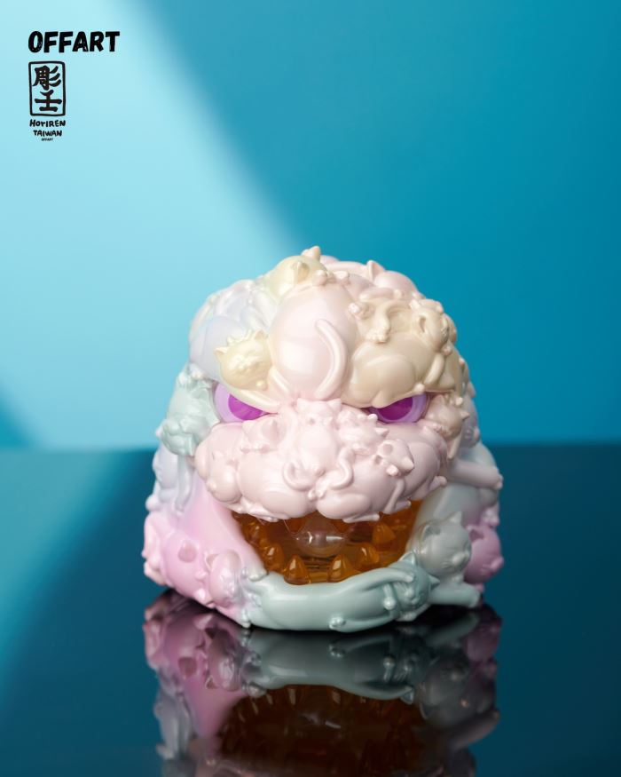 Hundred Cats Red Lotus Mini Lucky Head Sculpture - Sweet Frosting Version