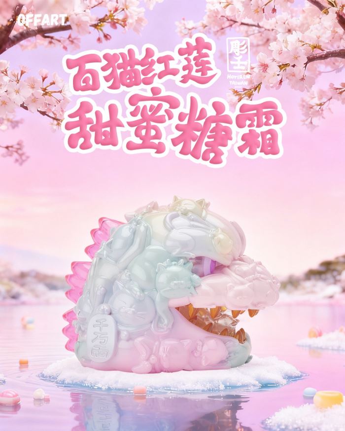 Hundred Cats Red Lotus Mini Lucky Head Sculpture - Sweet Frosting Version