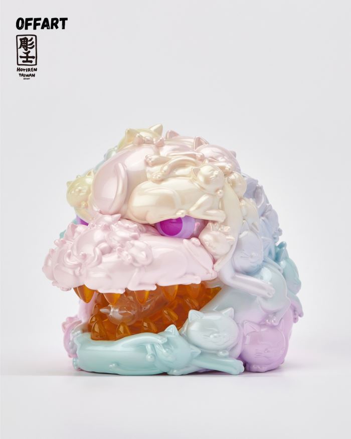Hundred Cats Red Lotus Mini Lucky Head Sculpture - Sweet Frosting Version