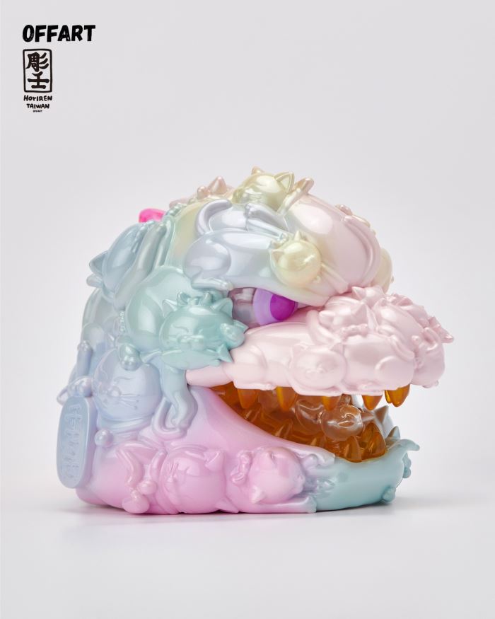 Hundred Cats Red Lotus Mini Lucky Head Sculpture - Sweet Frosting Version