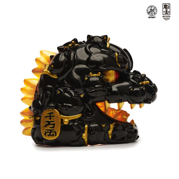 Hundred Cats Red Lotus Mini Mini Fortune Head Sculpture - Ink Gold Version