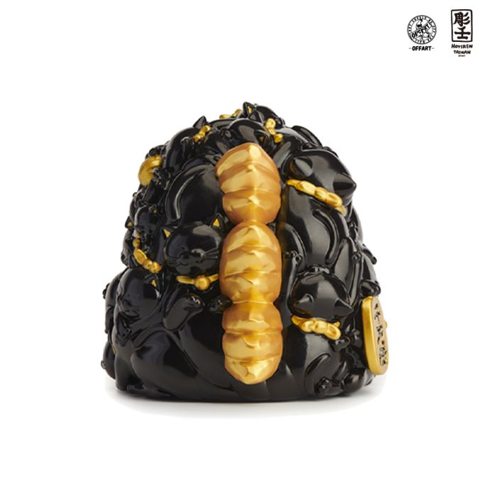 Hundred Cats Red Lotus Mini Mini Fortune Head Sculpture - Ink Gold Version