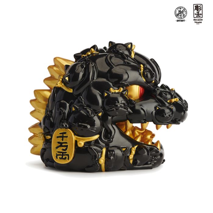 Hundred Cats Red Lotus Mini Mini Fortune Head Sculpture - Ink Gold Version