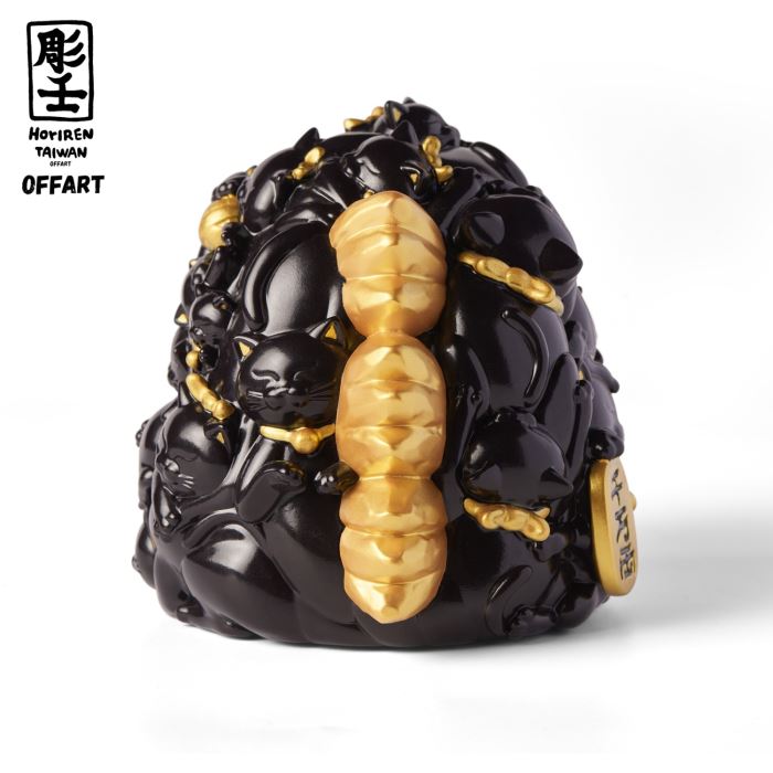 Hundred Cats Red Lotus Mini Mini Fortune Head Sculpture - Ink Gold Version