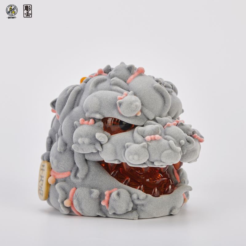 Hundred Cats Red Lotus Mini Fortune Head Sculpture - Flocked Version