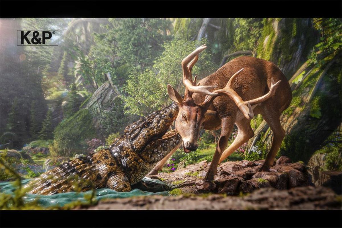 Deer & Crocodile Animal Trendy - the line between life and death