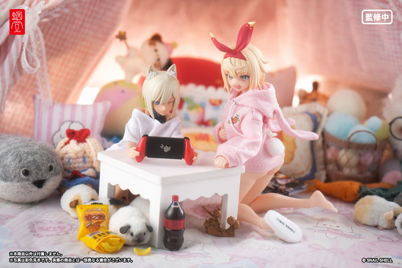 Bunny Ear Hoodie (Pink), Bunny Slippers (White) (DOLL ACCESSORY)