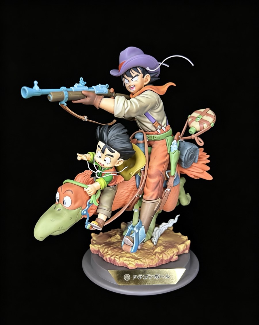 Goku & Gohan riding bird - Dragon Ball