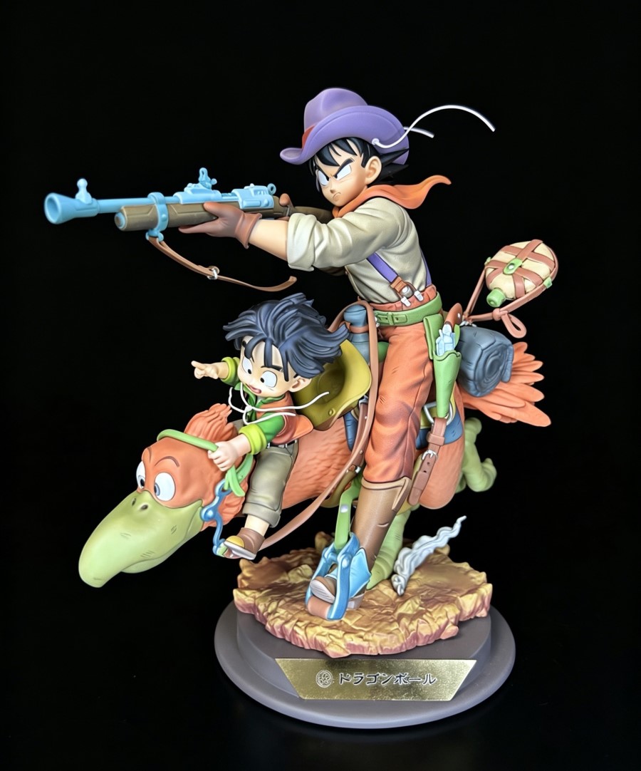 Goku & Gohan riding bird - Dragon Ball