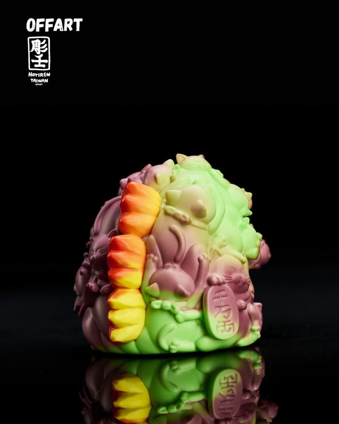 Hundred Cats Red Lotus Temperature Changing Mini Head Sculpture - Purple Flame Fusion Version