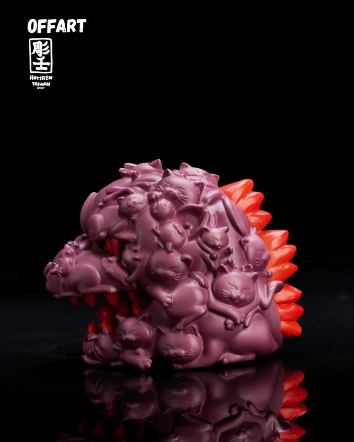Hundred Cats Red Lotus Temperature Changing Mini Head Sculpture - Purple Flame Fusion Version