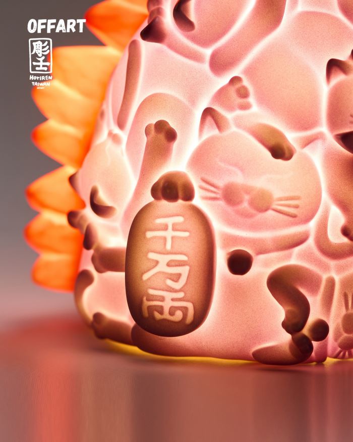 Hundred Cats Red Lotus Temperature Changing Mini Head Sculpture - Purple Flame Fusion Version