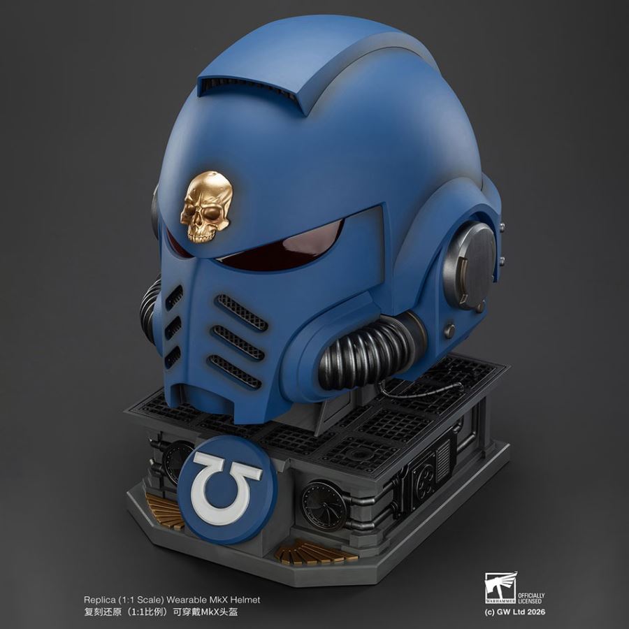 Ultramarines Captain MkX Helmet and Display Stand